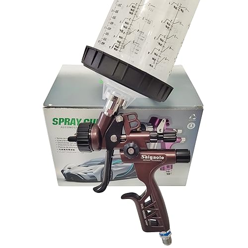HVLP 6800B spray gun 1.3mm with no wash cup and adapter car spayer painting tool spray air paint gun airbrush low pressure 260L/MIn (Brown)