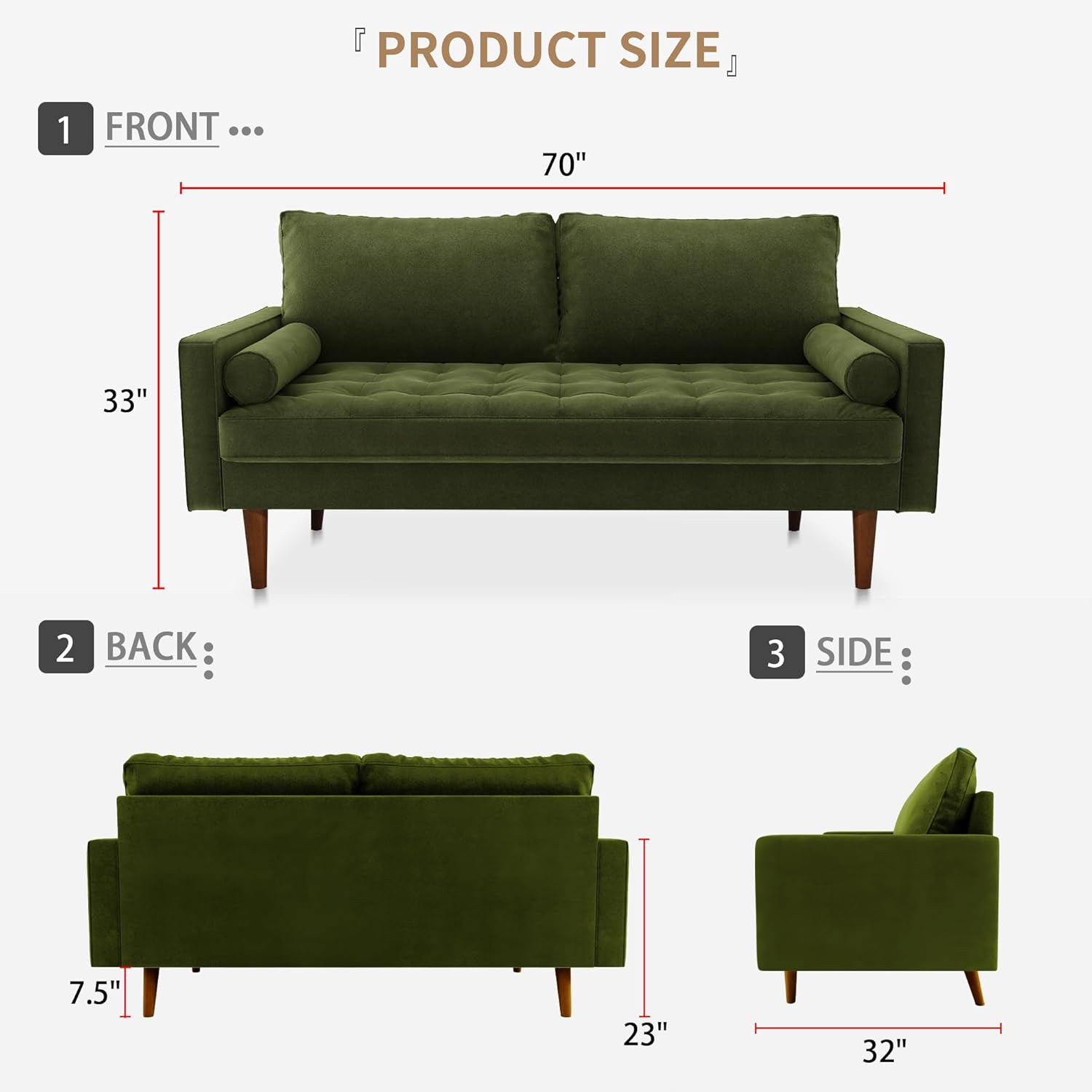 SILKIR Velvet Loveseat Sofa, Love Seats Furniture for Small Spaces, Mid-Century Modern Loveseats for Living Room, Love Seat Couch, 70 Inches, Olive Green