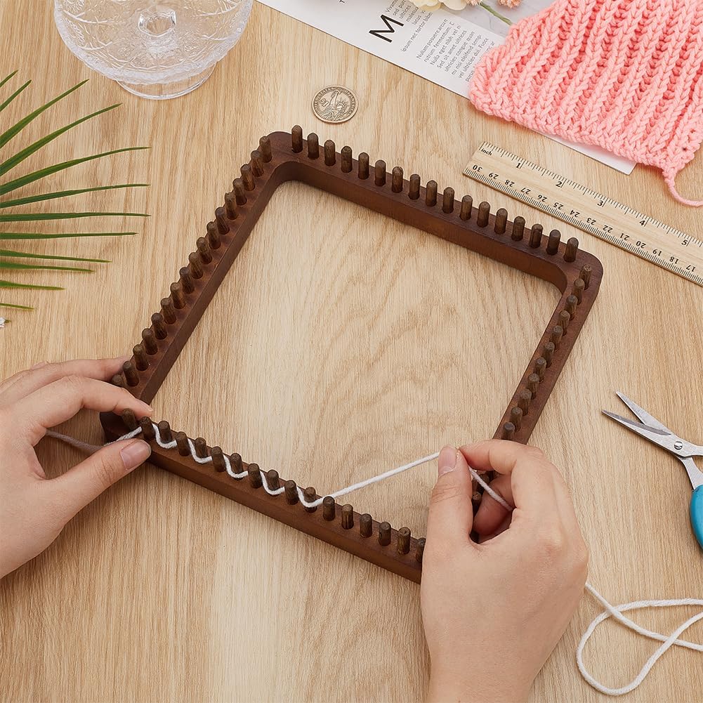 FINGERINSPIRE Narrow Spaced Looms 7.87X7.87x1.57inch Wood Knitting Loom Square Knitting Board Mat Loom Coconut Brown Color Handmade Wooden Narrow Spaced Looms for Sewing Tools Craft Kit DIY Supplies