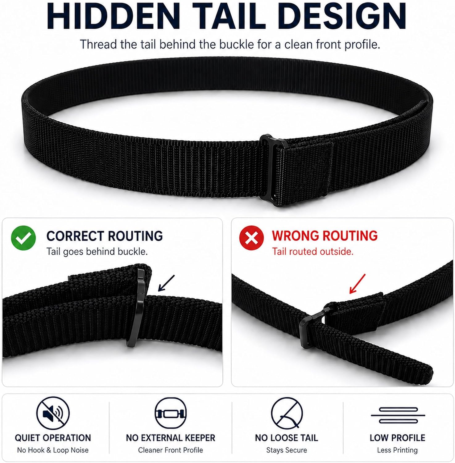 CCW Belt for Men - 1.5" EDC Tactical Nylon Belt with Hidden Tail | Low Profile aluminum alloy buckle, Concealed carry ,Quick micro-adjustment, Secure hold, Work, Daily wear