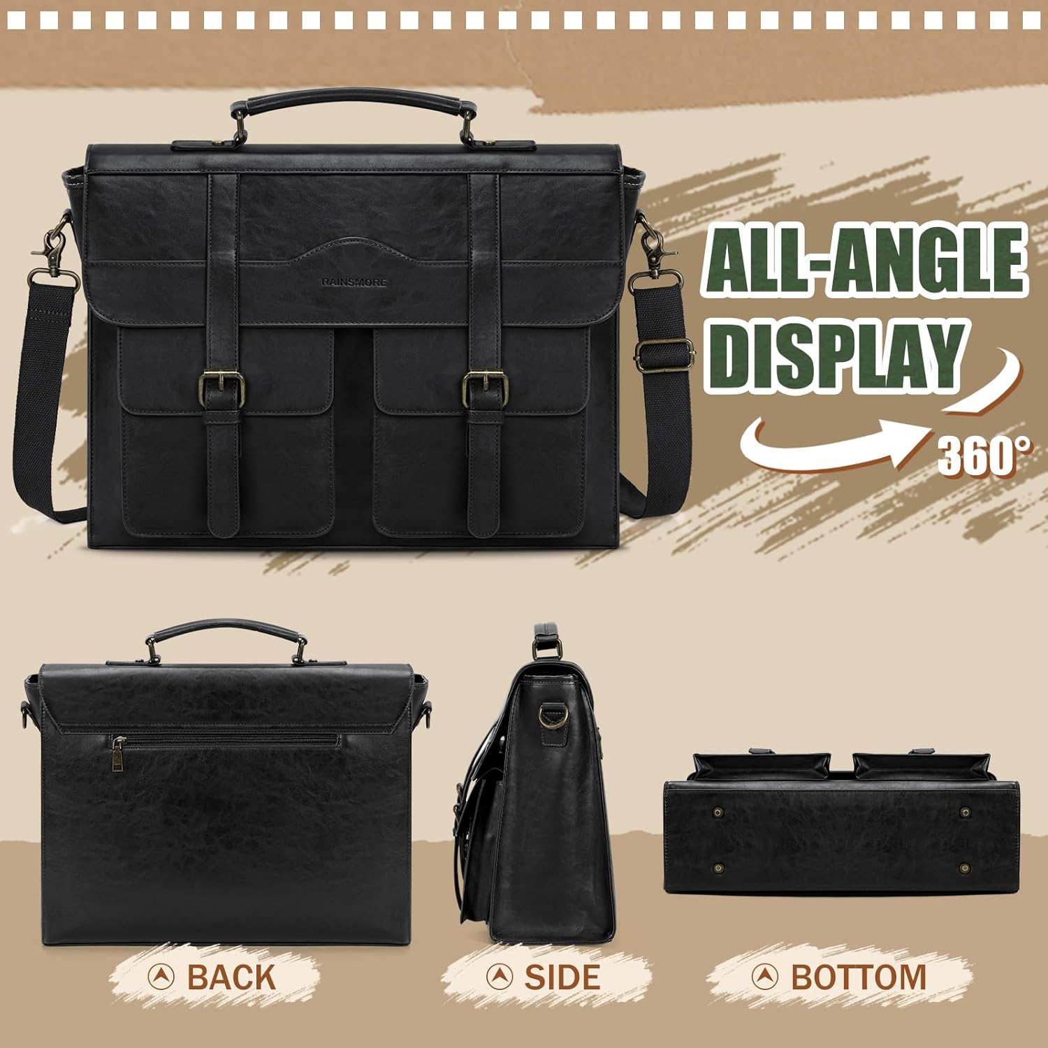 RAINSMORE Mens Messenger Bag 17 Inch Vintage Leather Laptop Briefcase Magnetic Closure Large Satchel Computer Shoulder Bag - Image 8