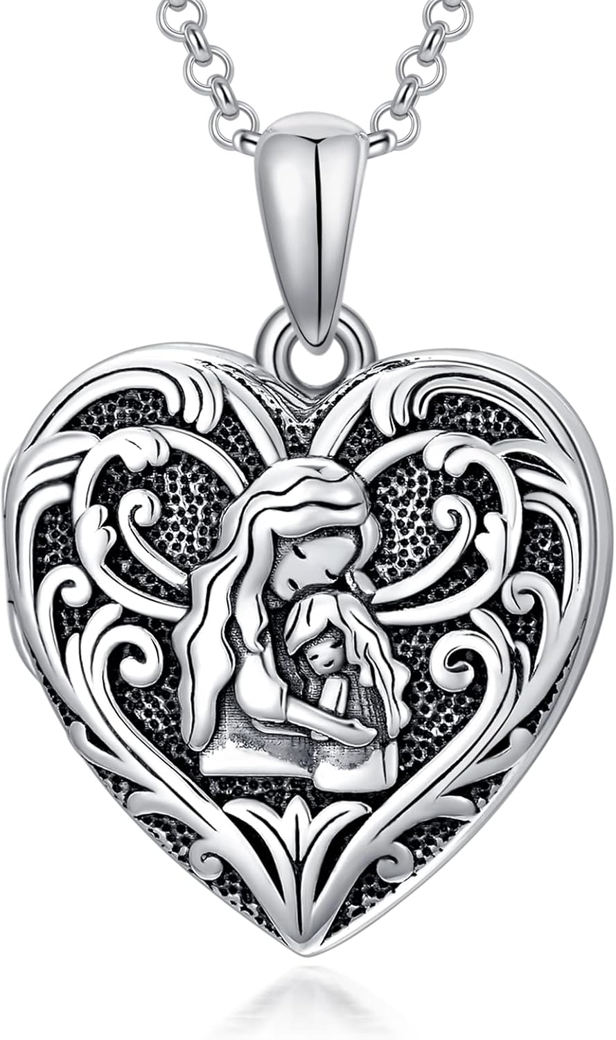 SOULMEET Mother Daughter Locket Necklace That Holds 2 Pictures Photos Keep Someone Near to You Silver Relationship Mom and Girl Heart Locket Mother‘s Day Gift (Locket only)