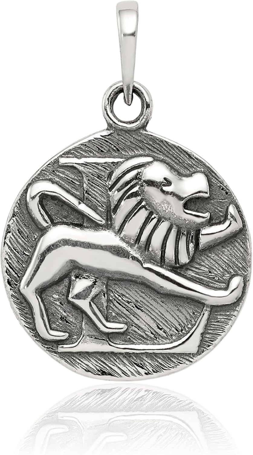 IceCarats 925 Sterling Silver Vintage Large Leo Zodiac Medal Pendant Necklace 29mm 1.1 inch Polished For Her For Him