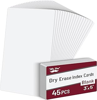 Mr. Pen- 3x5 White Dry Erase Index Cards, 45pcs, Laminated on One Side, Whiteboard Cards