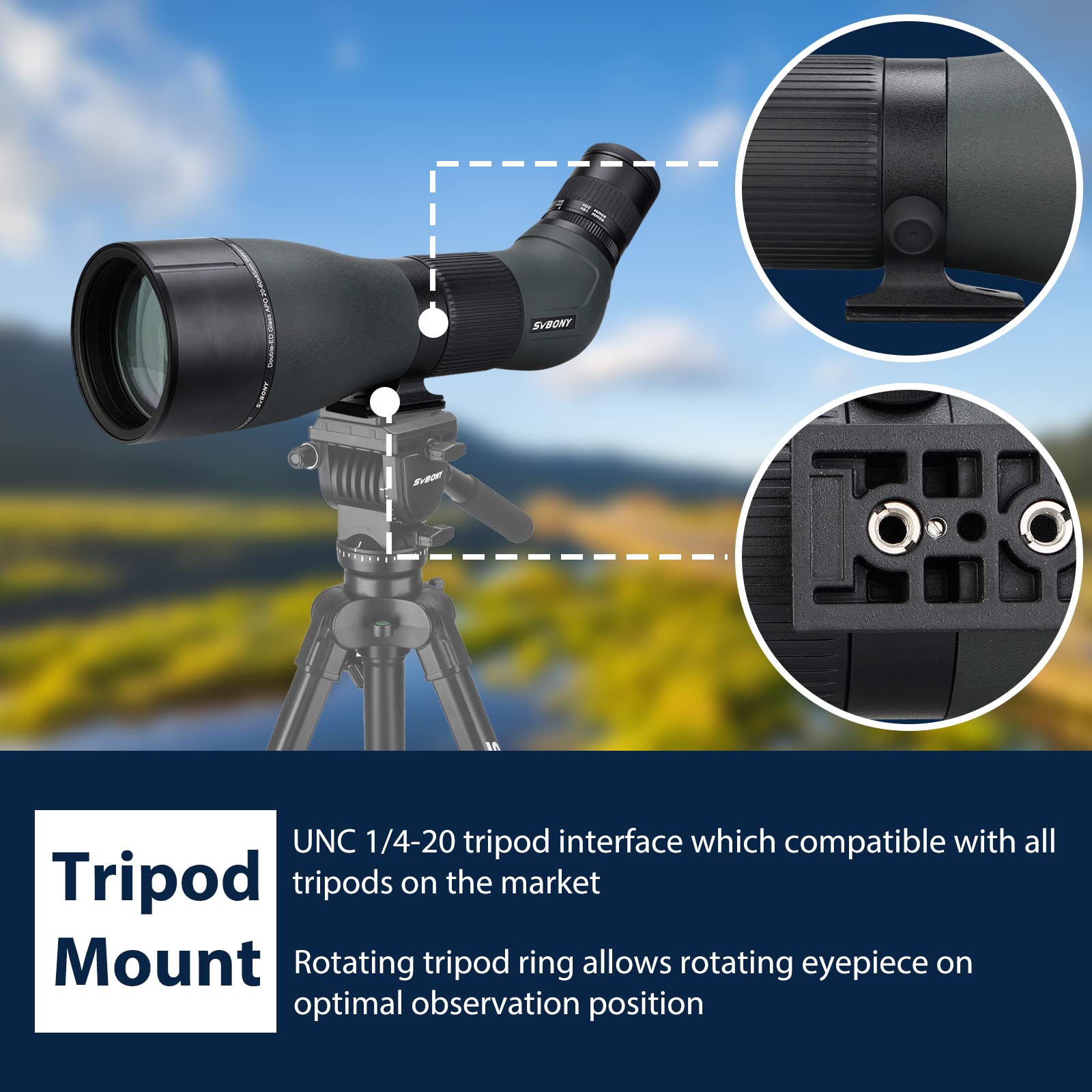 Svbony SA401 APO Lunety Obserwacyjne 20-60x85, Dwukrotnie ED Szkło Spotting Scope Precyzyjna Focus, Wodoodporna Fogproof Teleskop Kątowy Spektiv do Birdwatching, Natura