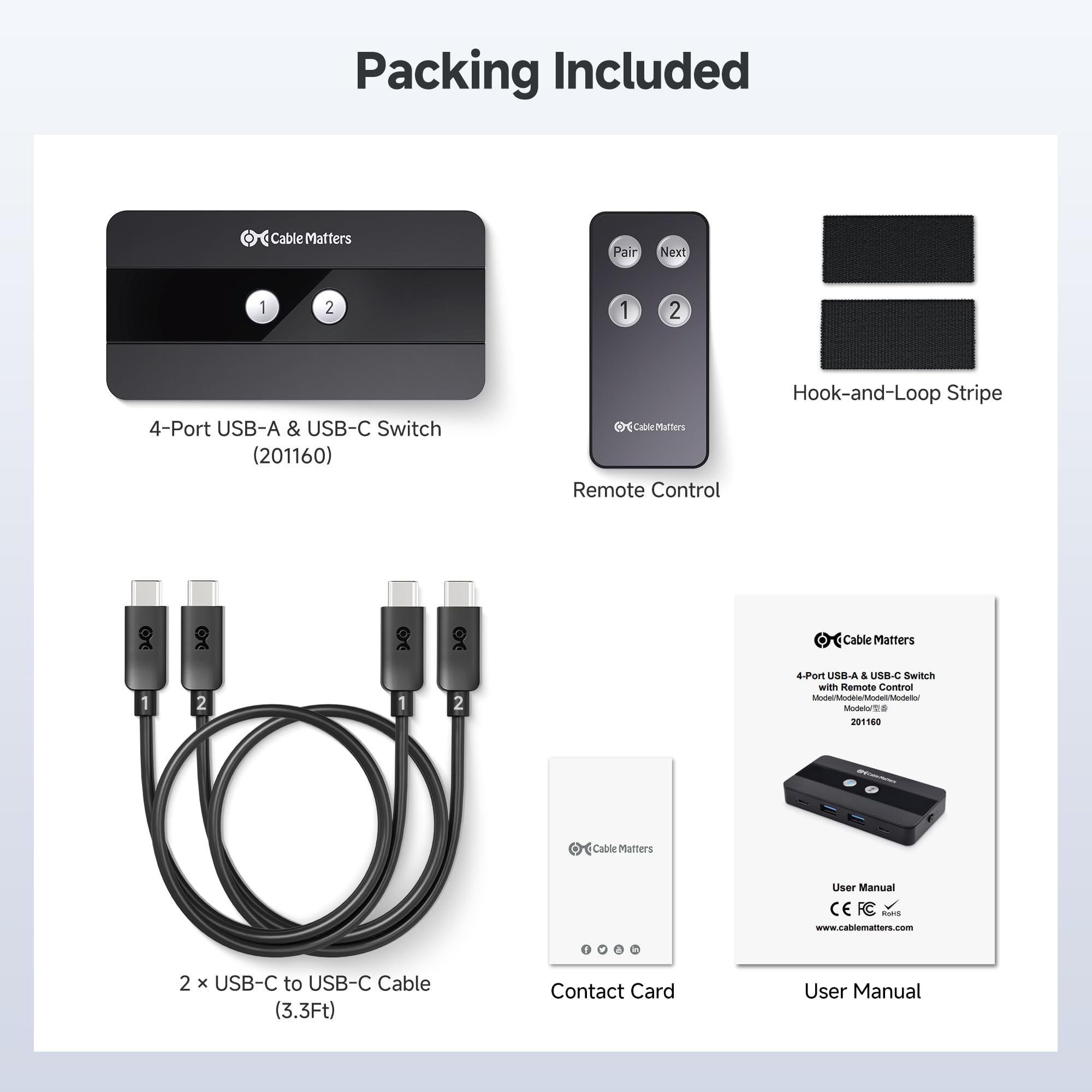 Cable Matters Conmutador USB de 4 Puertos y USB C de 10 Gbps para 2 Ordenadores con Mando a Distancia KVM Switch/conmutador USB C comparte 2 periféricos USB-A y 2 USB-C Entre 2 Hosts
