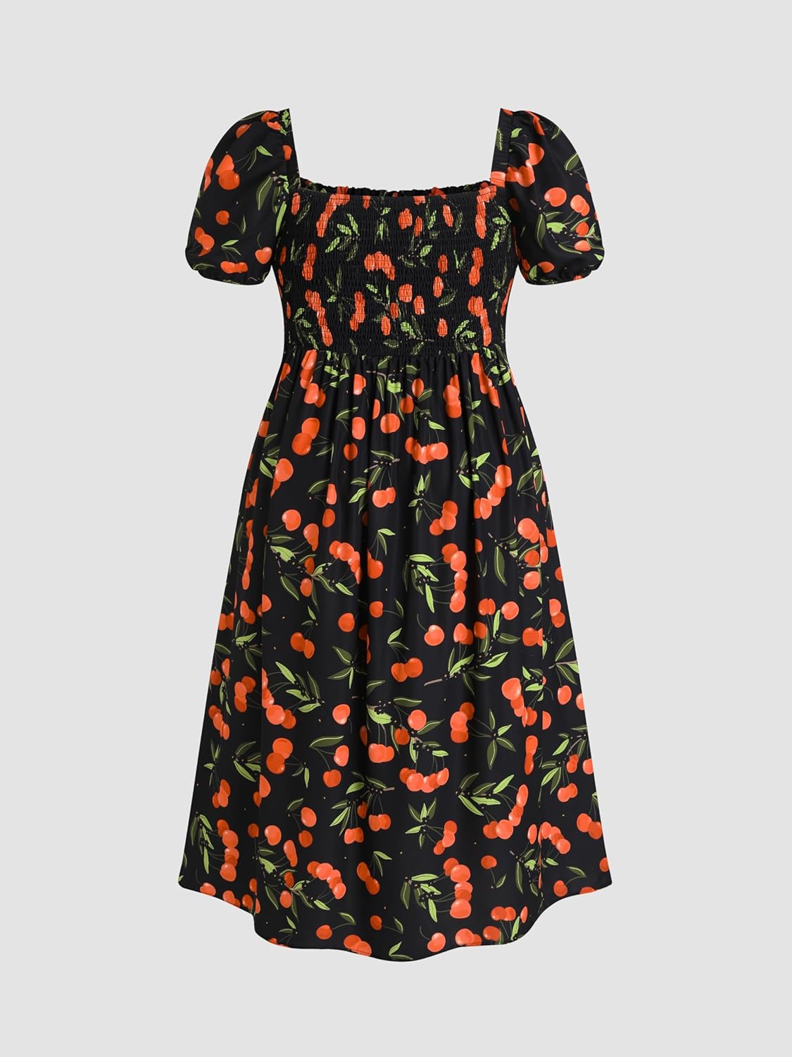 CIDER Women's Plus Size Dress Floral Fruit Square Neck Puff Sleeve Split Sun Dress Summer Midi Dresses Vacation Outfits - Image 7