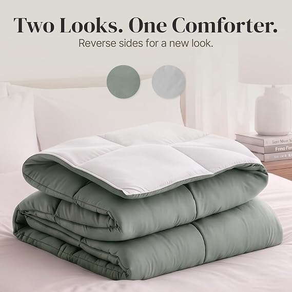 Modern Threads Comforter Duvet Insert, Reversible Quilted Down Alternative Comforter with Corner Tabs, All Season Bedding, Twin, White/Gray