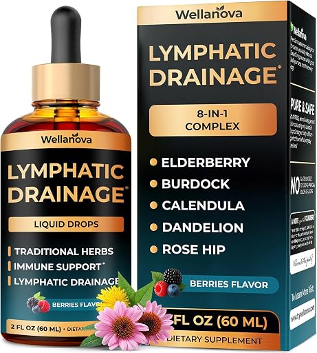 Lymphatic Drainage Supplement - Organic Liquid Drops for Lymphatic Support & Detox - 8-in-1 Herbal Blend - Lymphatic Cleanse Complex with Burdock, Dandelion, Elderberry - 2 fl oz