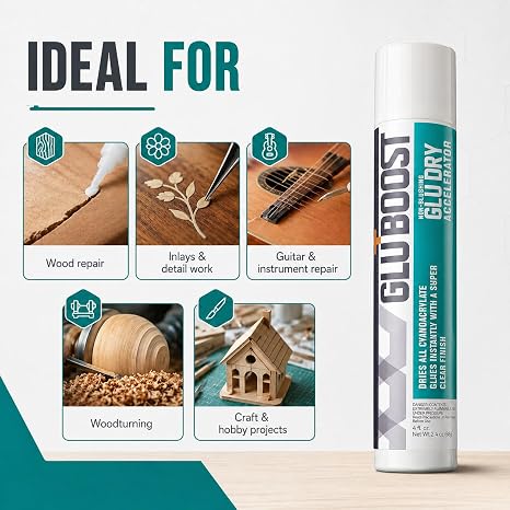 GluBoost Non-Blushing Glue Dry CA Accelerator Spray, Super Clear Finish - Dries All Cyanoacrylate Glue Instantly - Super Glue Activator - 4 oz