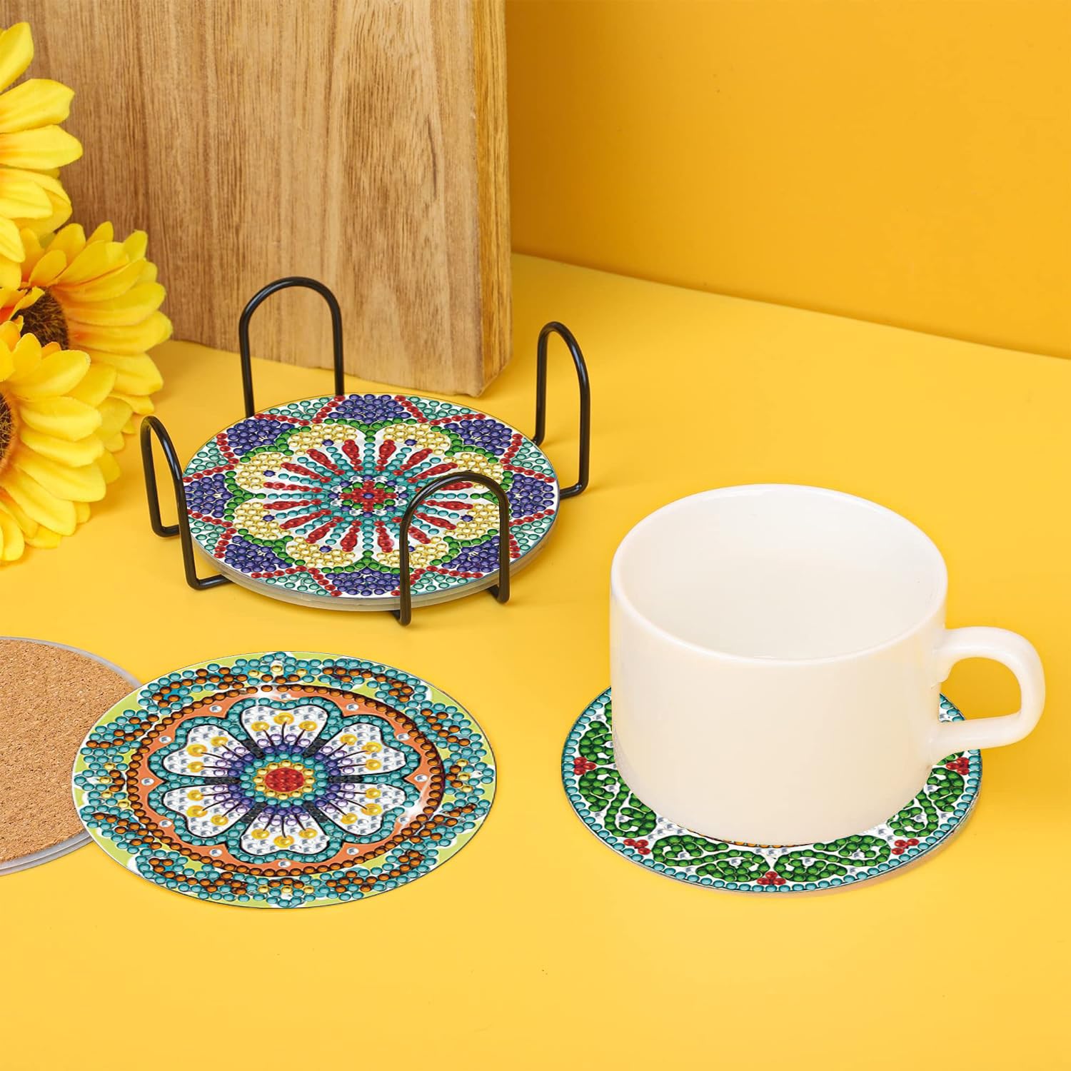 8-teiliges Diamant-Malerei-Untersetzer-Set Mit Halter, Mandala-Design – DIY Bastelset Für Erwachsene & Kinder