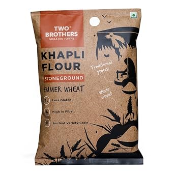 Ancient Grain Khapli Wheat Flour Emmer Atta 2 KG | 10,000-Year-Old Heirloom Grain | 50% More Fiber, 50% Less Gluten Than Regular Atta | Low GI for Diabetes & Digestion | Stoneground, GMO-Free, Glyphosate-Free | Two Brothers Organic Farms