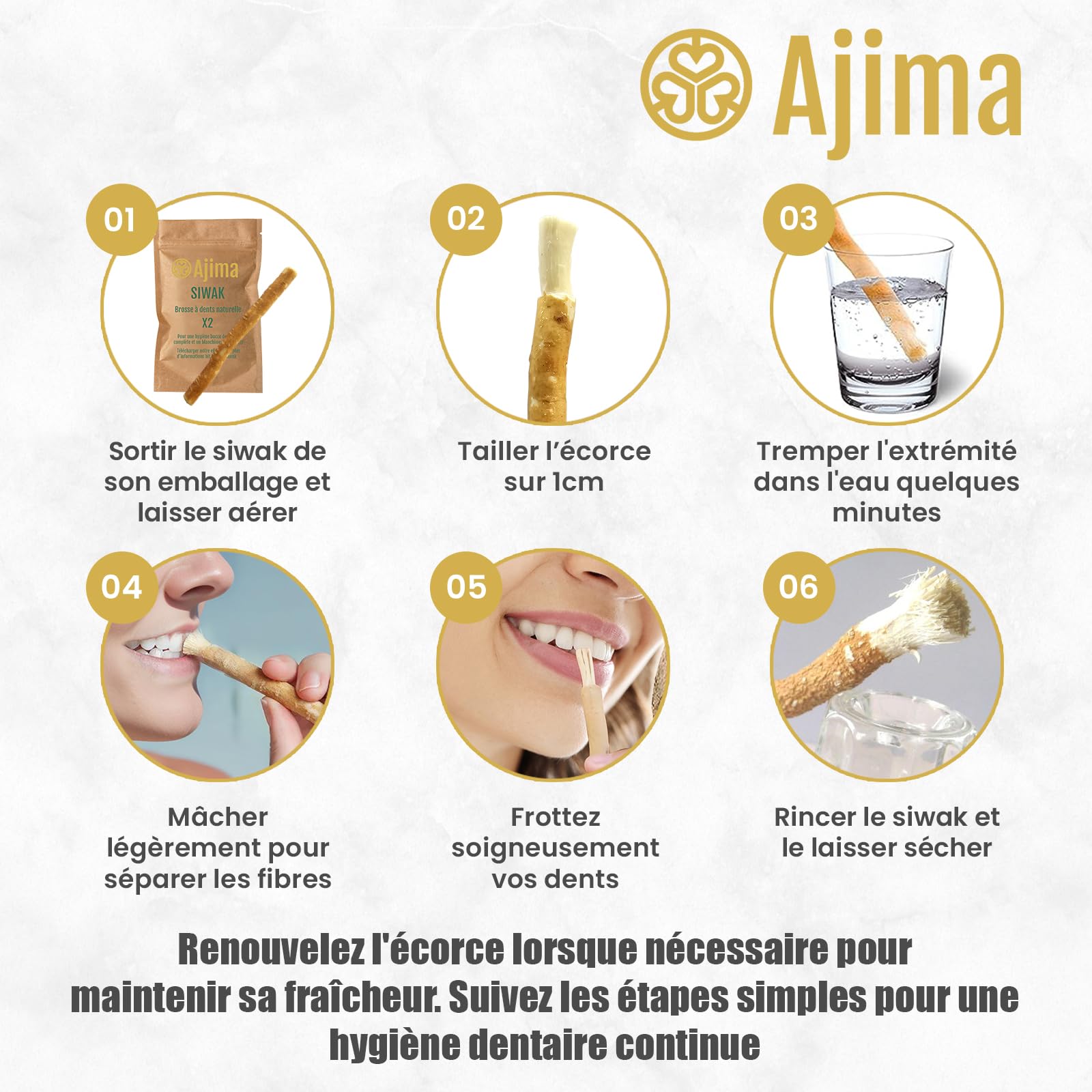 Siwak Naturel 5X + Étui OFFERT* Miswak Brosse à Dents Naturelle en bois d'Araq Blanchiment Dentaire et Fraîcheur Nettoyante et Désinfectante - Zéro déchet Biodégradable
