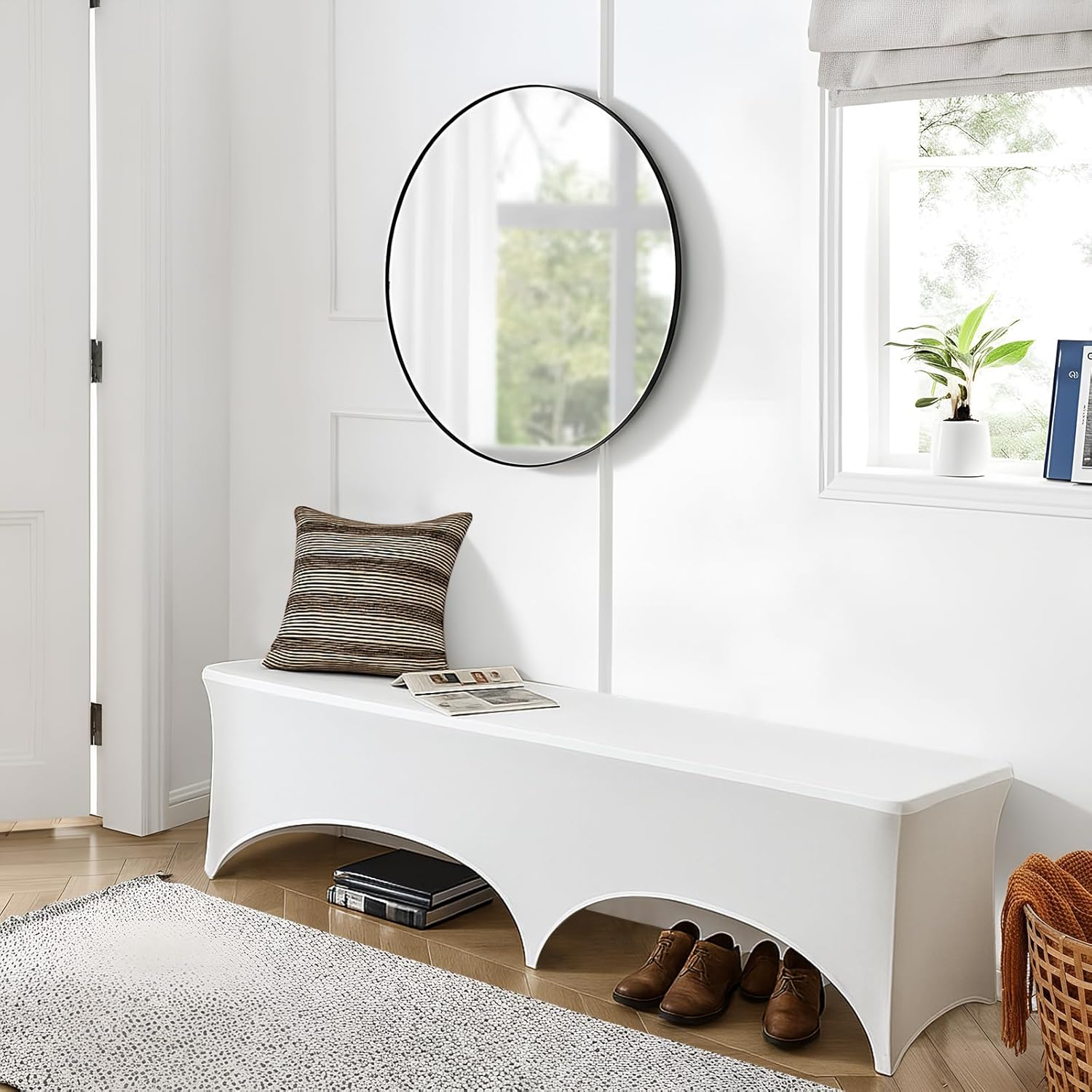 2 Pack 6ft Bench Covers Stretch Folding Bench Cover Spandex Chair Cover Wrinkle Resistant, Removable and Washable Chair Covers for Weddings, Party, Craft Show, Display, Events(White)