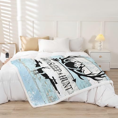 Miniatura 2 de Manfei Manta de caza de alces con cuernos de ciervos salvajes para sofá, manta de cama de adventrue de montaña para niños y adolescentes, decoración