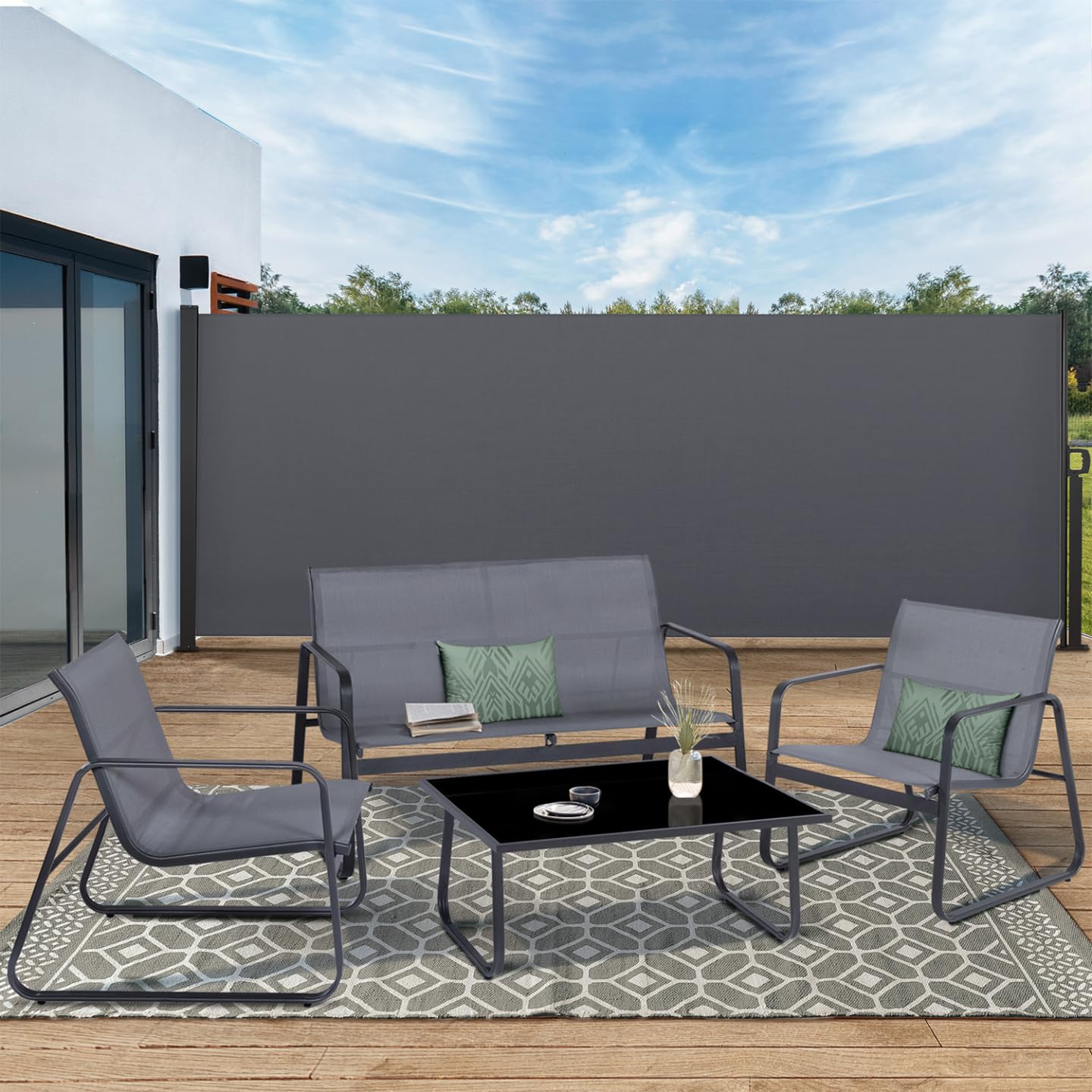 IDMarket - Einziehbarer Außenparavent 180 x 500 cm Anthrazitgrau Seitenrollo