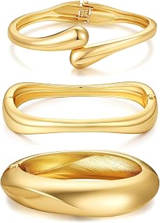 Turandoss Chunky Gold Bangle Bracelets Set for Women Girls Non Tarnish | 14k Gold Plated, Chunky Stackable Bangle Bracelets for Women, Gold Cuff Bracelet Stack Set, Statement Jewelry Gifts