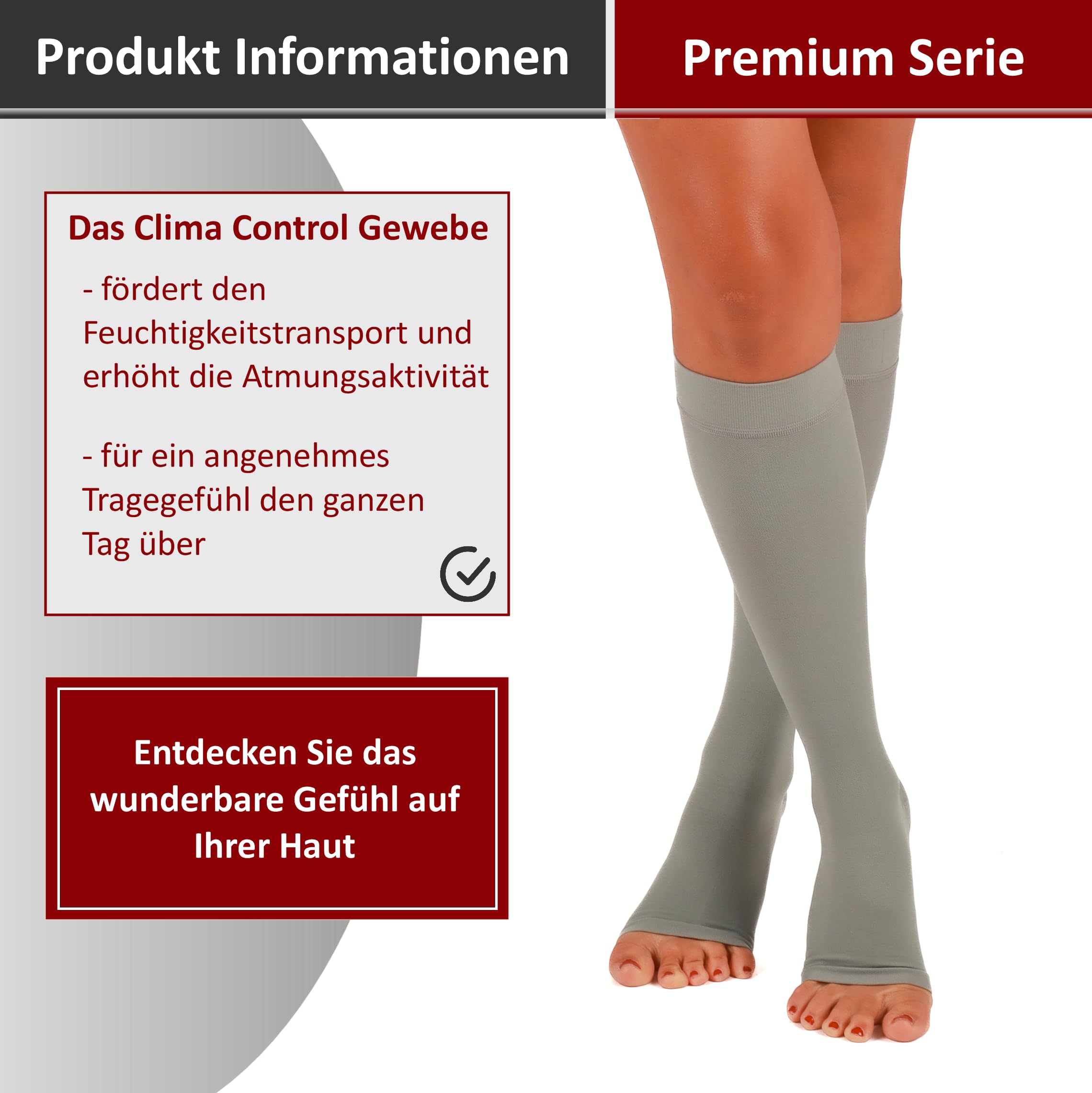 RIEMTEX med. Kompressionsstrümpfe Klasse 2 CCL2 23-32 mmHg Wadenstrümpfe Offene Spitze für Damen PREMIUM Serie 3211