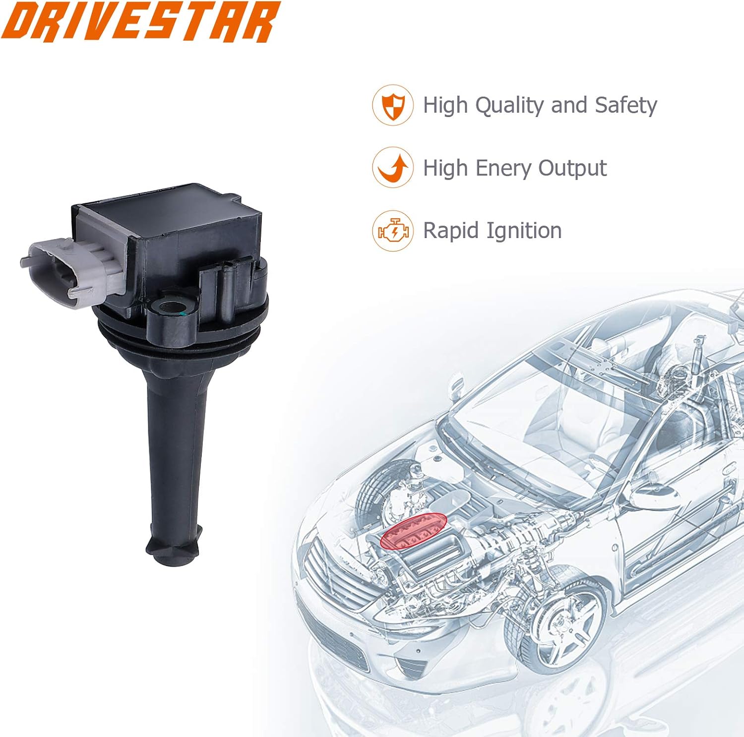 Ignition Coil Pack Compatible for 2006-2012 Volvo C30 C70 2004-2011 S40 2005-2009 S60 2005-2011 V50 2007 V70 2.4L 2.5L L5 Replacement UF517 C1721