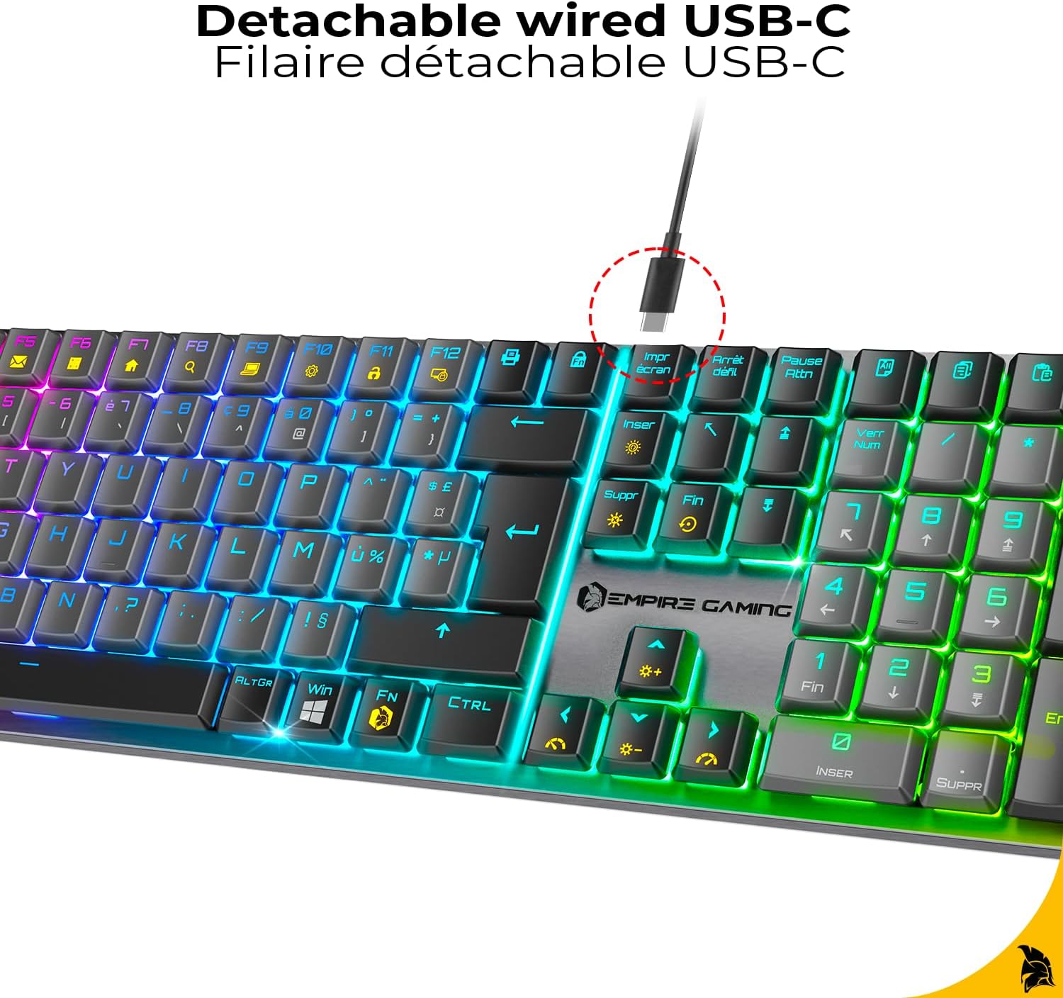 Detachable USB-C cable connection on EMPIRE GAMING K243 keyboard
