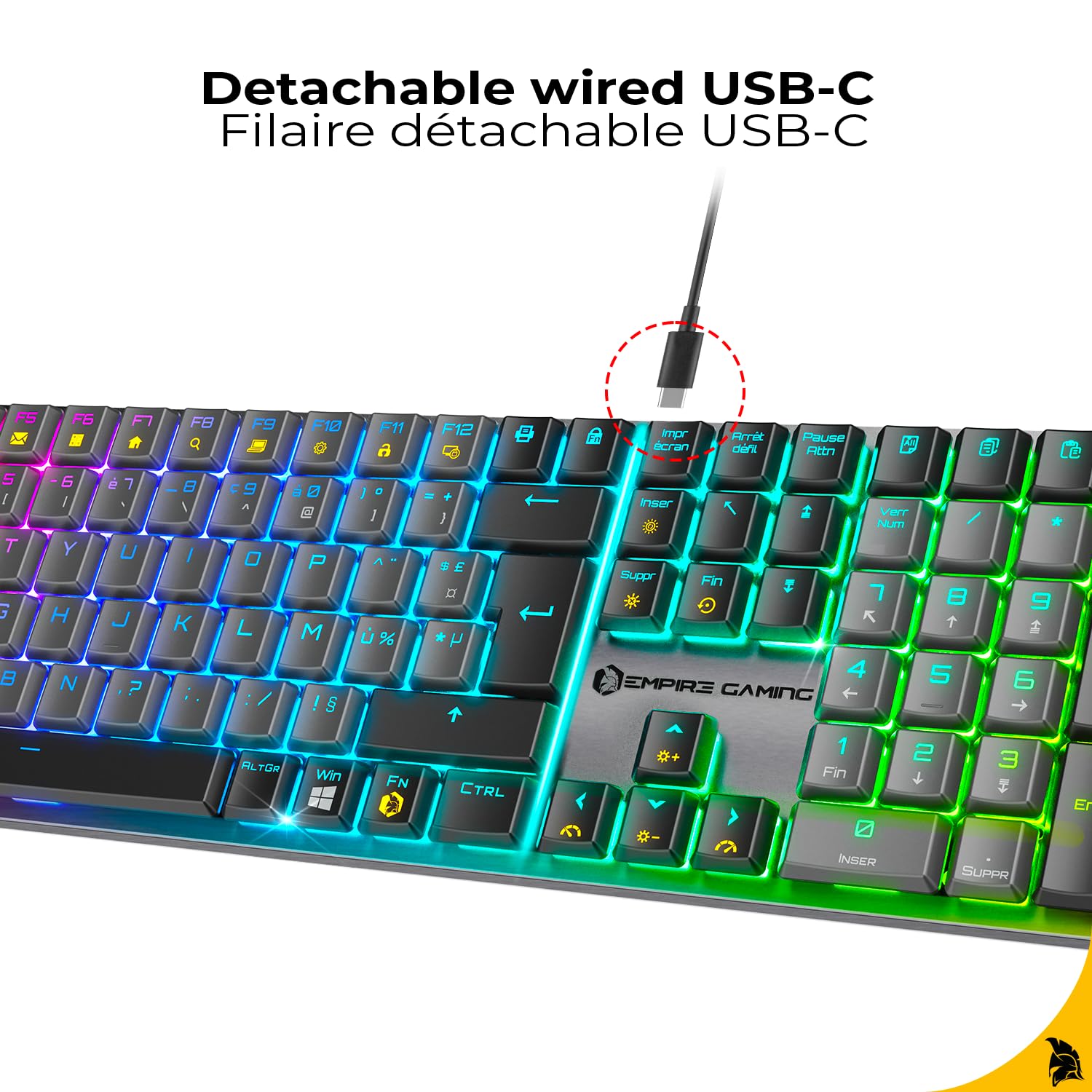 EMPIRE GAMING K243 - Przewodowa mechaniczna klawiatura do gier FR (AZERTY) 111 klawiszy USB-C, przełączniki MX Red, RGB 24 efekty, Anti-Ghosting NKRO, kompatybilna z PC i konsolami