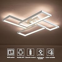 Vista 8 de Shine LUEST Moderna lámpara LED de techo, luz de techo empotrada blanca regulable de 26 pulgadas, luces de dormitorio para techo con control remoto