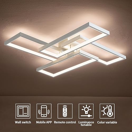 Miniatura 8 de Shine LUEST Moderna lámpara LED de techo, luz de techo empotrada blanca regulable de 26 pulgadas, luces de dormitorio para techo con control remoto