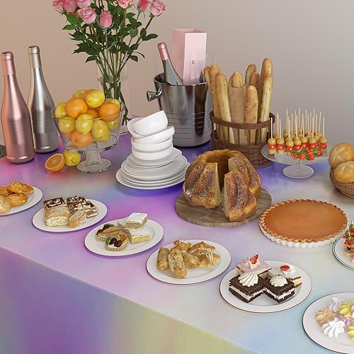 Miniatura 6 de Paquete de 4 manteles de plástico iridiscentes desechables, cubierta de mesa, mantel de lámina brillante para mesas rectangulares, decoraciones