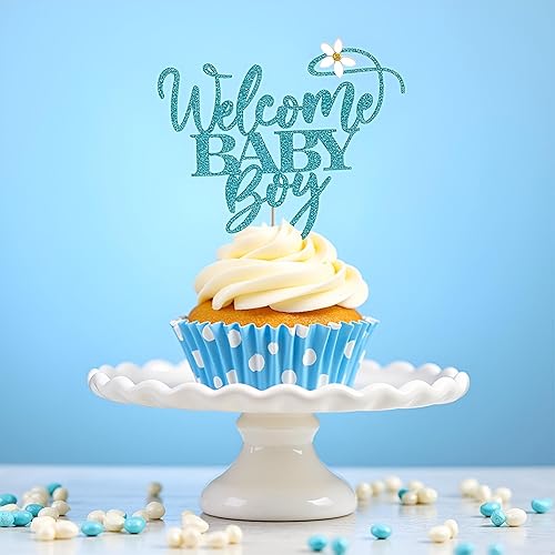 Miniatura 4 de Kaoenla Decoración de bienvenida para pastel de bebé, baby shower, decoración de fiesta de revelación de género para recién nacido (flash azul)
