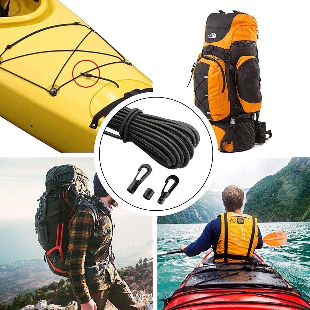1/4" X 50' Elastic Bungee Shock Cord Kayak Stretch String Rope with Bungee Shock Cord Hook Suitable for Boat Camping Accessories, Exercise, Fitness and Outdoor Enthusiasts (50 Feet Rope + 20 Hooks)