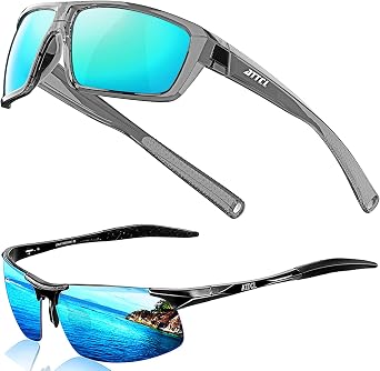 ATTCL Bundle Polarized Wrap Sunglasses For Men+Driving Polarized Sunglasses for Men5001-Blue+8177-Blue