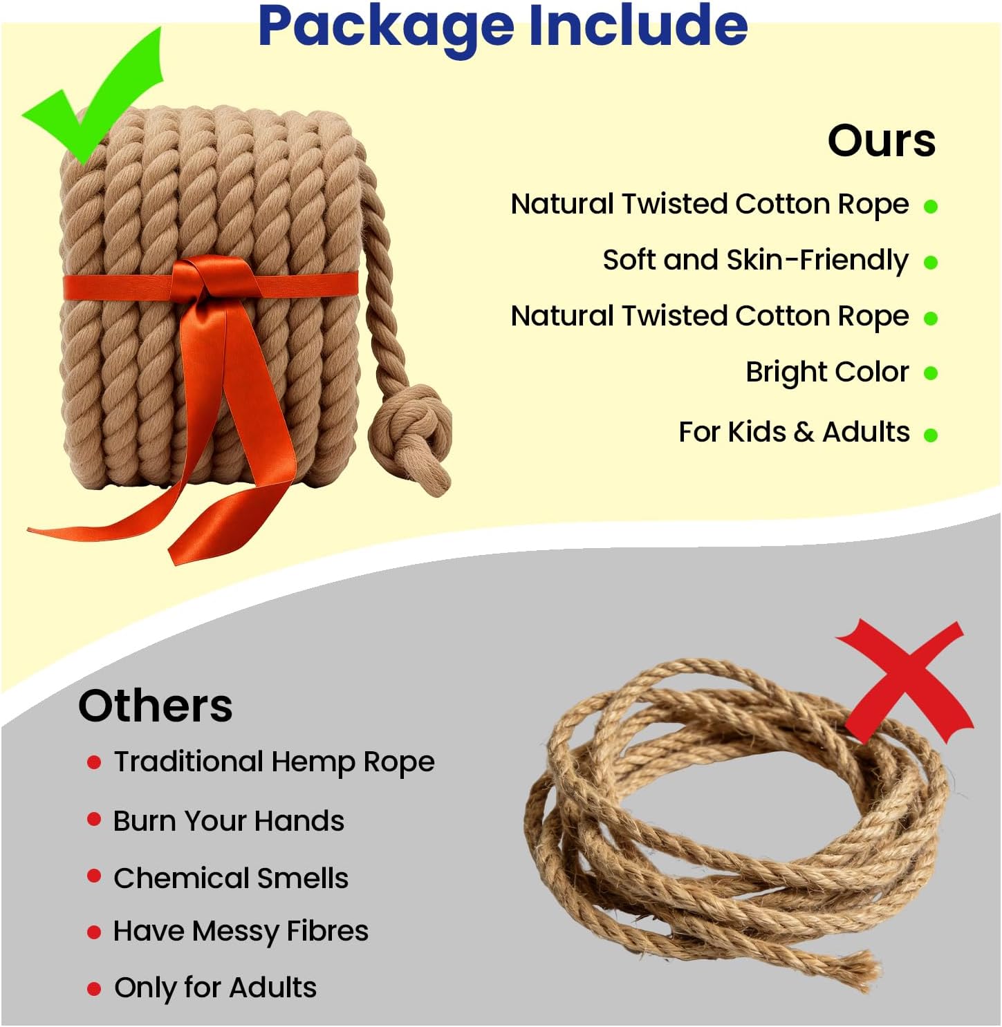 40FT Tug of War Rope for Summer Games, Natural Twisted Cotton Rope Outdoors Yard Backyard Camping Lawn Game for Team Building Activities Field Day Family Reunion Birthday Party