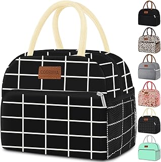 Coobiiya Lunch Bag Women, Lunch Box for Women Adult Men, Small Leakproof Cute Lunch Tote Large Capacity Reusable Insulated Cooler Lunch Container for Work/Office/Picnic/Travel-Black Plaid