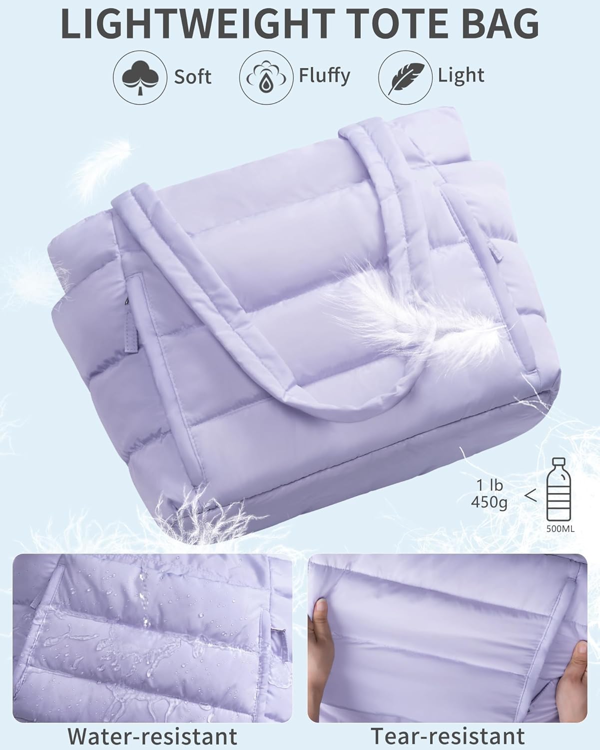 Puffer Tote Bag for Women, Lightweight Puffy Work Handbag Teacher Nurse Quilted Shoulder Bag for School Travel Gym | Cloud Bag w/ Zipper, Daily College Bags, 15.6" Computer Bag, Clinical Nursing Bag, 40 OZ Tumbler Holder, Ideal Gift for Women - Image 6