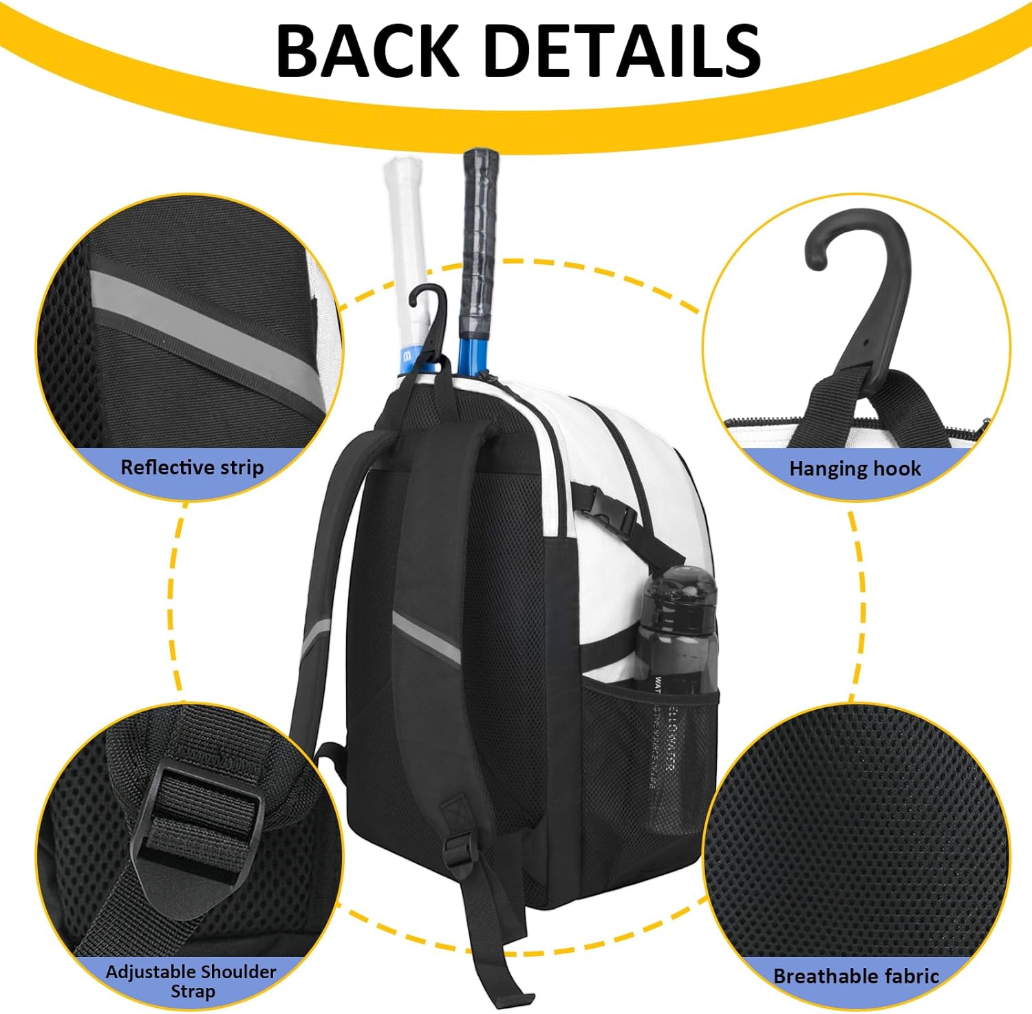 Goloni Tennis Backpack, Tennis Bag with Fence Hook & Ventilated Shoe Compartment, Holds 2 Tennis Rackets