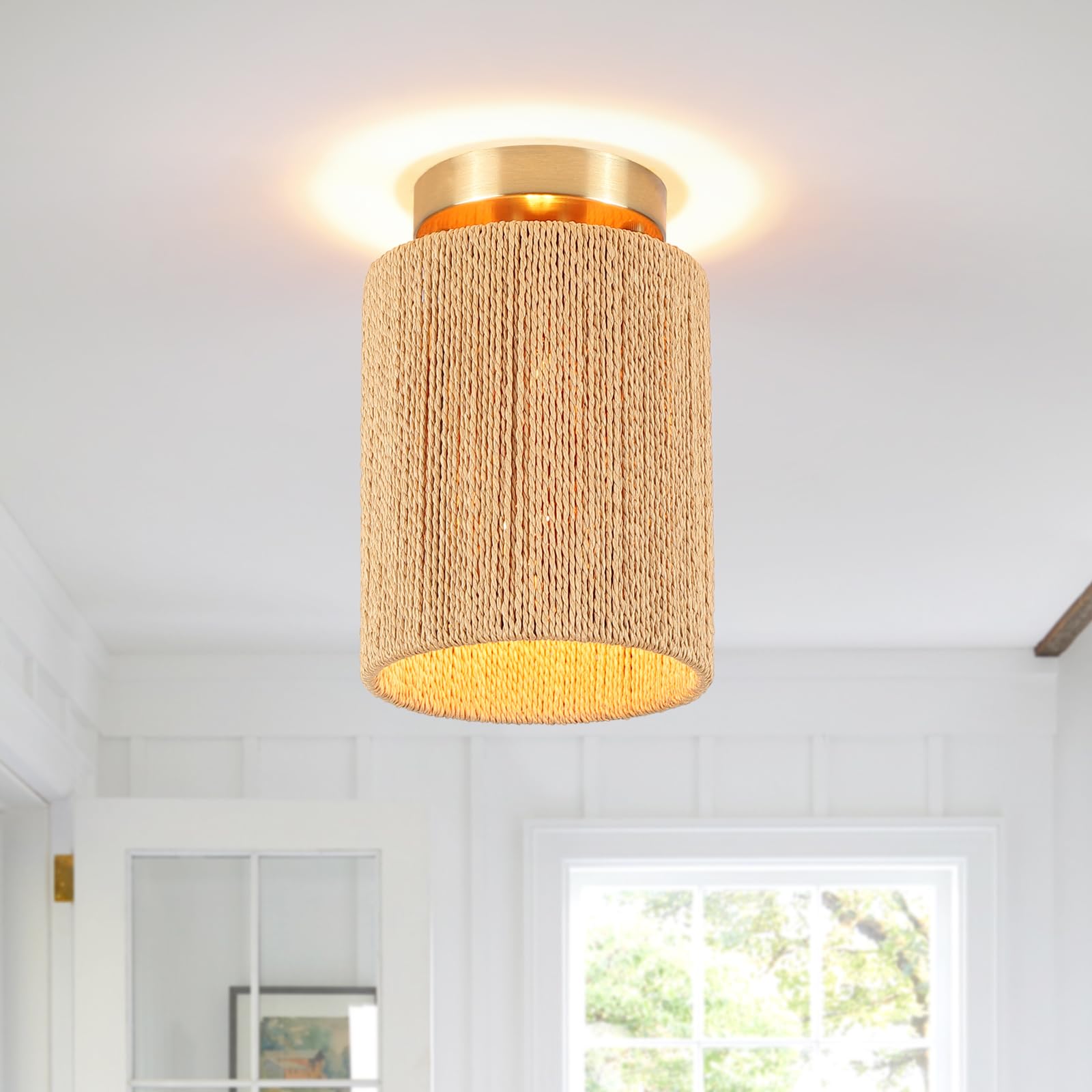 Hchunqjor Coastal Antique Gold Woven Flush Mount Light Fixture Rustic ...