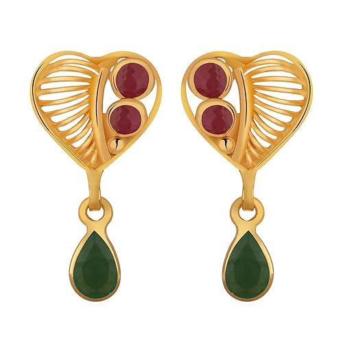 22k (916) Yellow Gold, Ruby and Emerald Drop Earrings for Girls