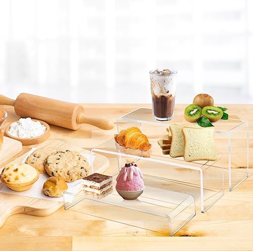 Miniatura 5 de Jusalpha Juego de 3 elevadores de acrílico transparente de 10 pulgadas de grosor de 10 pulgadas, estantes de exhibición de acrílico, accesorios de