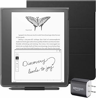 Kindle Scribe Essentials Bundle including Kindle Scribe (32 GB), Premium Pen, Leather Cover - Black, and Power Adapter