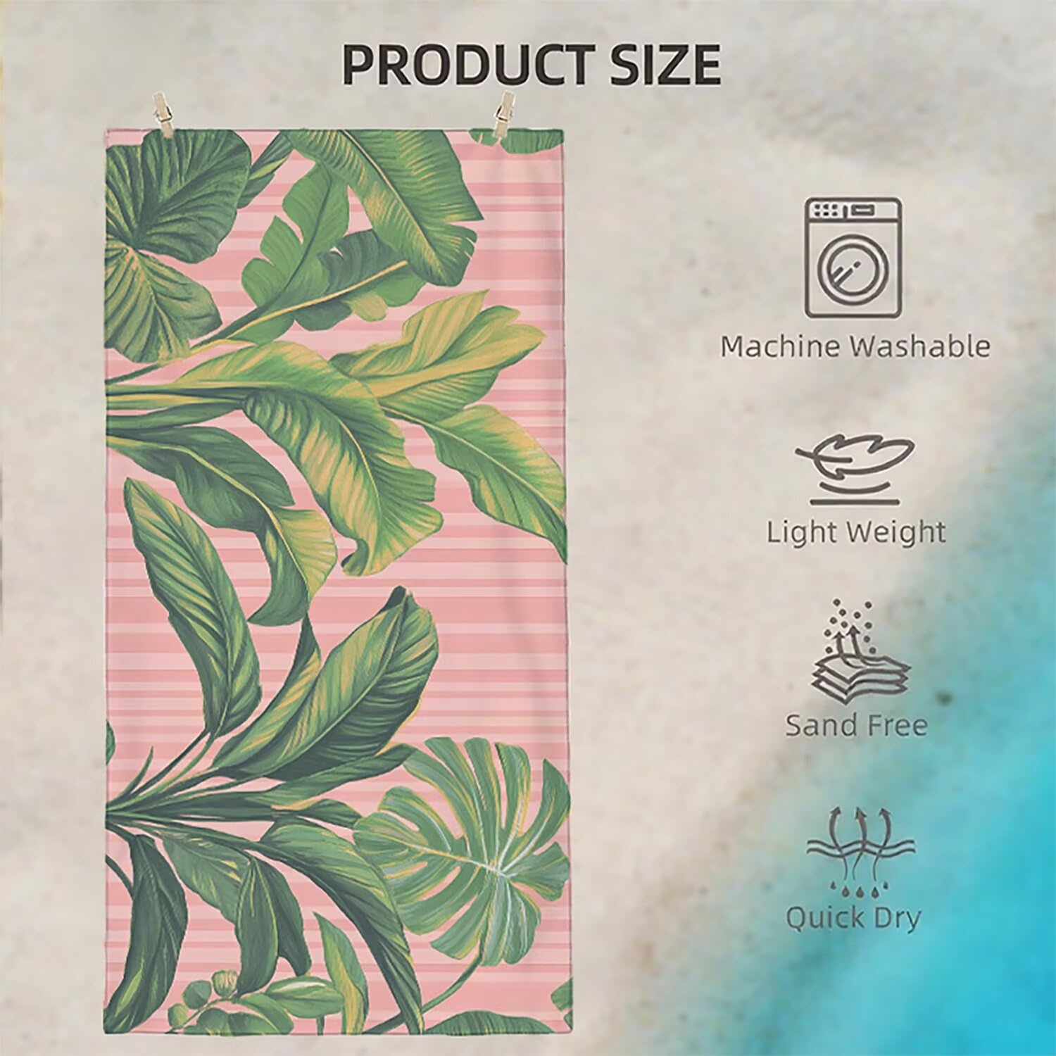Mikrofaser Strandtuch Große 150x200, Saugfahig und Schnelltrocknendes Badetuch Praktisch und Leicht Sandfrei Badetuch Damen, Herren Reise Strandtuch Ideal für Strand, Reise, Schwimmen (Rosa Blatt) E-7