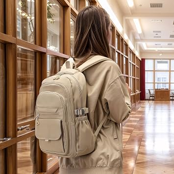 23L Aesthetic 15.6 Inch Laptop Backpack Water Resistant Khaki