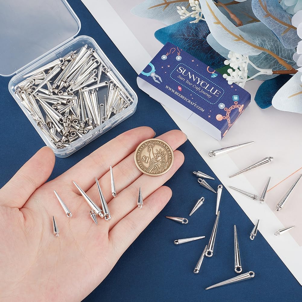 SUNNYCLUE 1 Box 120Pcs Cone Charms Long Silver Spike Charms Gothic Tibetan Vintage Circular Goth Punk Style Spikes Charm for Jewelry Making Charms Women DIY Necklaces Bracelets Earring Crafting - Image 3