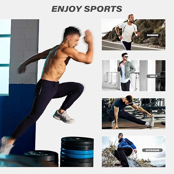 Casey Kevin Men's Joggers with Zipper Pockets Athletic Training Sweatpants | Breathable Ultra-Soft Track Pants Lightweight Jogger Casual Tapered Cuffed Long Trousers Elastic Waistband with Drawstring