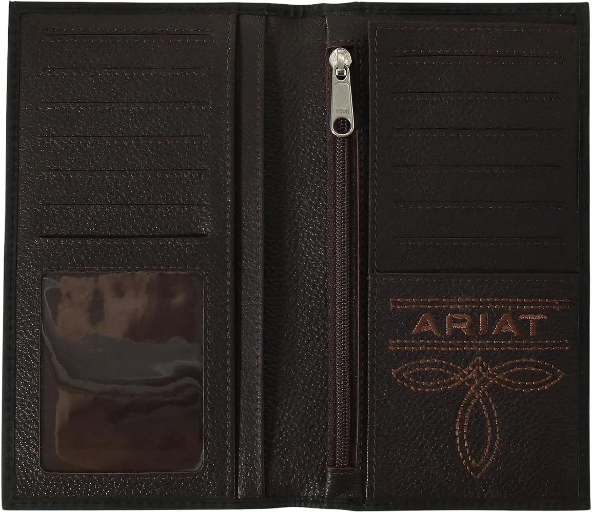 Portafoglio Triplo Uomo Ariat In Pelle Nera Con Logo - Fatto In India