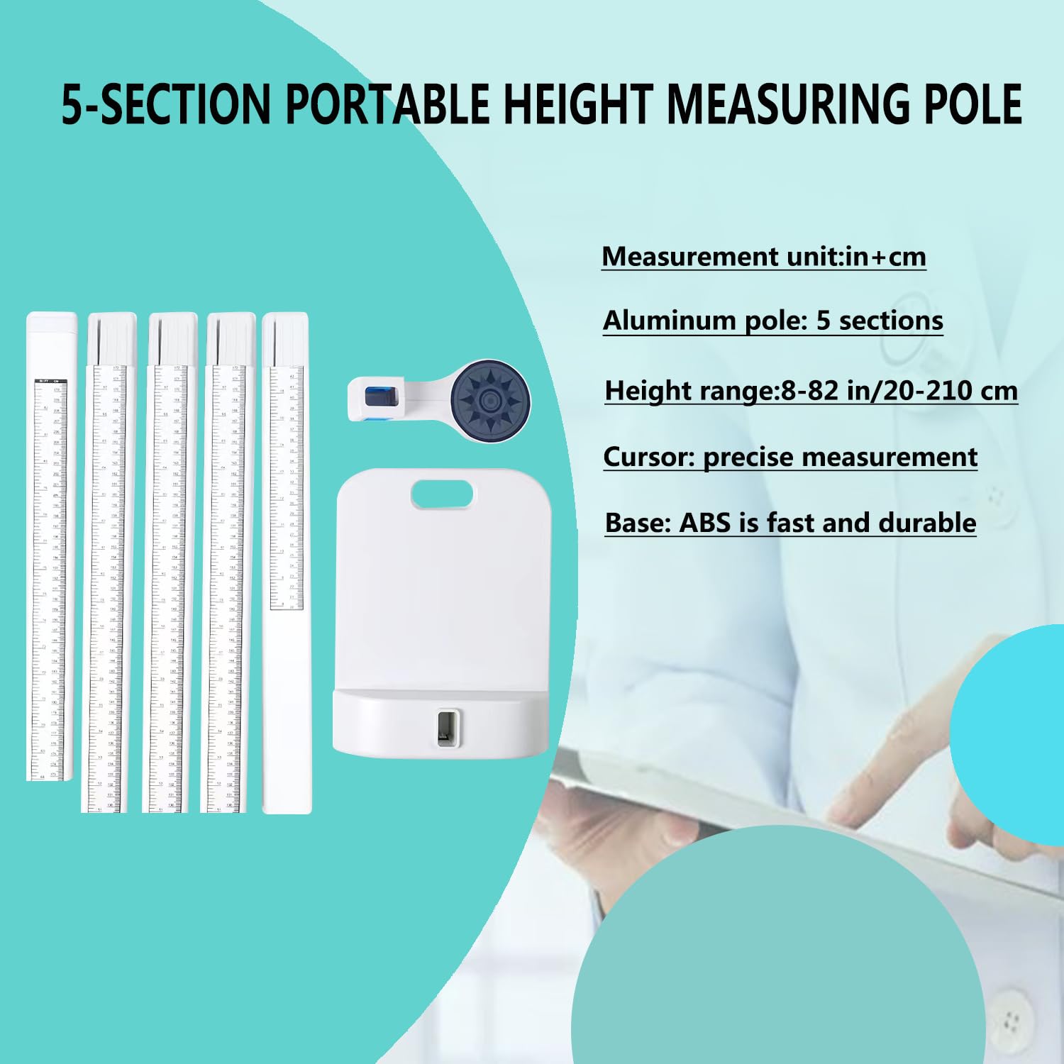 Aluminum Alloy Height Measurement Portable Height Measuring Rod Height Measure 8-82 inch/20-210 cm/Unit with cm & inch 8-82 for Home, Office,