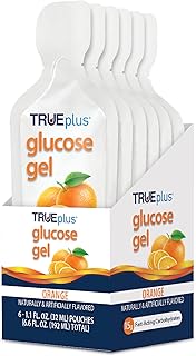 TRUEplus Glucose Gel Pouch, Orange Flavor, 15g Fast-Acting Carbohydrates, Fat Free, Gluten Free, Quick Support for Low Blood Sugar and Energy, 6 Pack