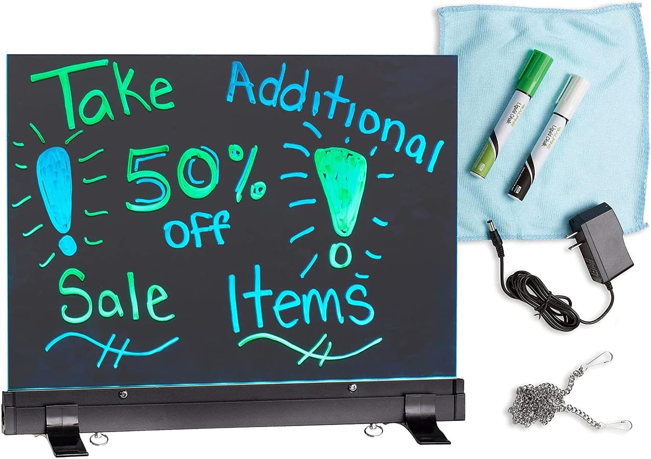 Alpine Industries LED Flashing Eraseable Message Board with Acrylic Writing Panel and Stand (12" x 16")