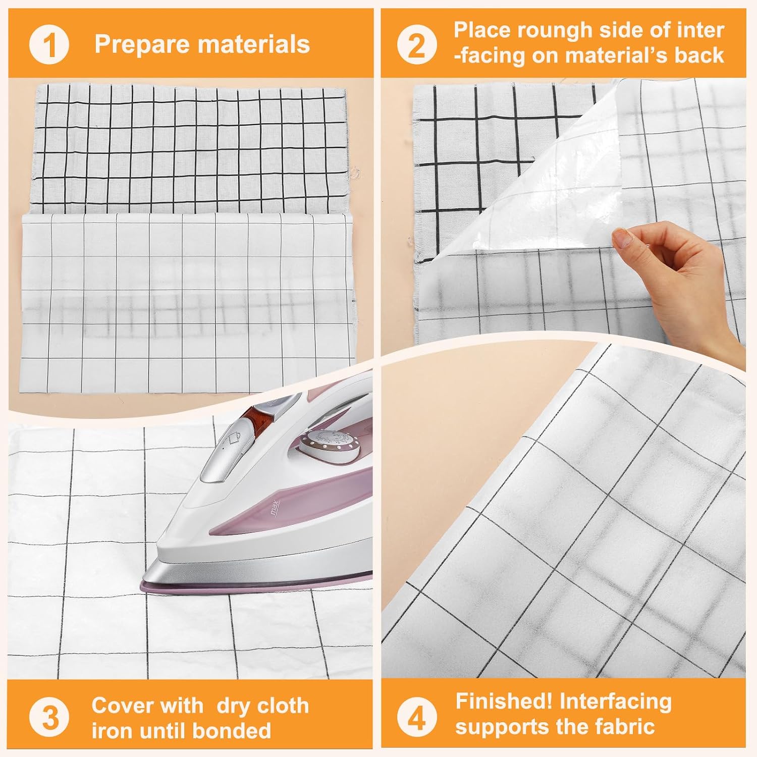 Breling Fusible Fleece Interfacing with 2''x2'' Grid Iron-on Polyester Lightweight White Fusible Fleece for Sewing Clothing DIY Crafts Supplies(12 Inches X 10 yd)