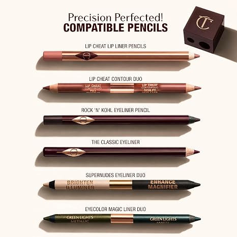 Charlotte Tilbury Pencil Sharpener - Dual-Size Cosmetic Sharpener for Lip Liner, Eyeliner & Eyeshadow Pencils Compatible with Lip Cheat Liners & Other Standard Pencils Travel Friendly
