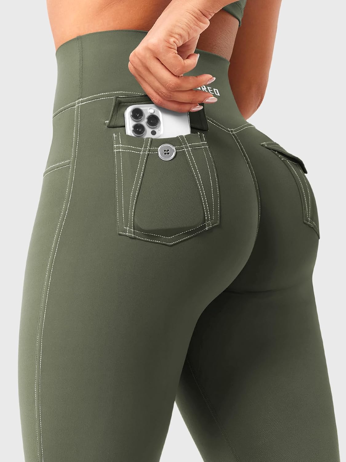 YEOREO CoreFlex Women Workout Leggings with Pockets Scrunch Butt Lifting Gym Cargo Denim-Look Yoga Pants - Image 5